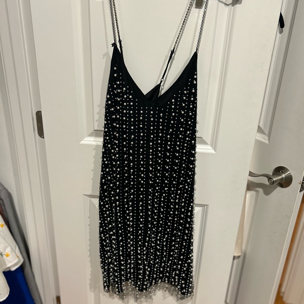 Black and White Spaghetti Strap Mini Slip Dress